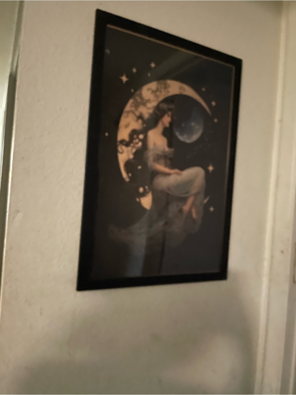 Mystical Moon Goddess Wall Art - many hues of blue. White, grey. New.18x26’ frme
